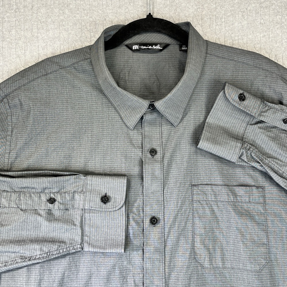 Travis Mathew Button Up Dress Golf Shirt Men 2XL Gray Long Sleeve Outdoor Office